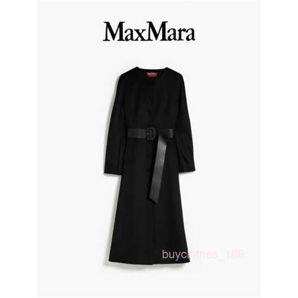 Abrigo para mujeres Catmere Coat Fashion Coat Fashion Coat Maxmaras Womens Ovejas Cabellón de cuero redondo Cabillo negro Negro