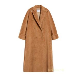 Manteau de manteau de femme en cachemire manteau de luxe max maras femme chaude coil pur tissu chameau tissu double couche double poitrine
