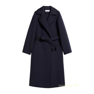 Manteau de manteau en cachemire manteau de luxe Max Maras Womens Coton laine de coton mélangée à large revers bleu marine