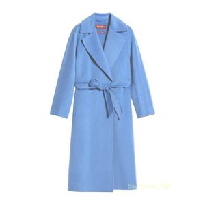 Manteau de manteau de cachemire de cachemire manteau de luxe max maras féminins grand collier de polo laine cachemire long peignoir bleu manteau de style