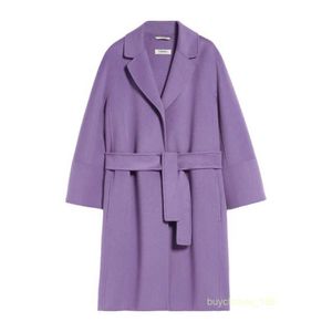 Manteau de manteau de manteau en cachemire de luxe maxmaras femme de costume violet avec une ceinture peignoir en lacet de laine à mi-longueur manteau de laine
