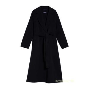Manteau de manteau de cote en cachemire manteau de luxe maxmaras women wemensewn tissu à double couche double manteau en laine pure noire