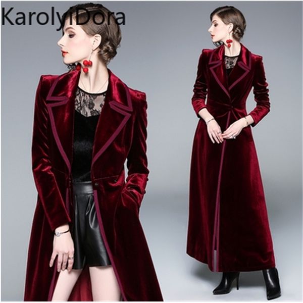 Manteau Femme Winter Runway Designer Femmes Vintage Col Encoché Wrap Noir Velours Maxi Manteau Épais Chaud Long Trench Coat Outwear 201211