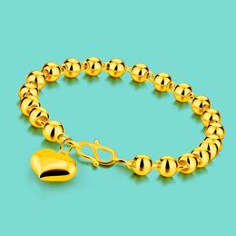 Bracelet de perles de conception de pendentif de coeur d'or 24k plaqué par couleur des femmes 6mm18cm Taille Lady Charm Bijoux anniversaire