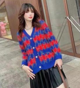 Dames contrast Rhombic V-Neck met lange mouwen gebreide Cardigan Designer Sruiders Nieuwe Koreaanse losse topkleding