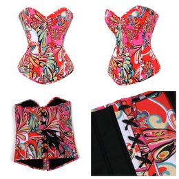 Corsets et corst pour femmes fleurs imprimer coloré tropbust vintage sexy haut de corset plus taille 6xl korset corselet