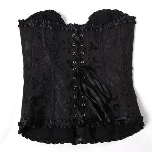 Corsets voor dames en bustiers Top plus size rits ritsoverbuste bloemen gotische brokaat corselet vintage Halloween -kostuum