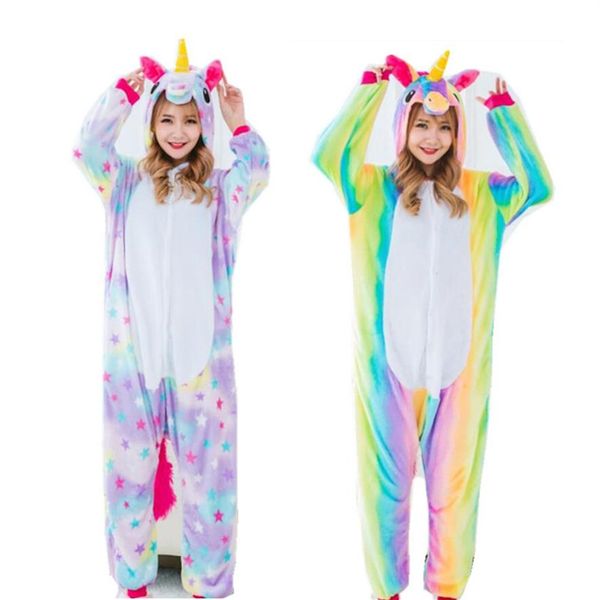 Disfraces de Cosplay para mujer y pijamas Flano de invierno estrella o unicornio arcoíris Onesies Kigurumi mono sudaderas con capucha adultos Halloween 338s