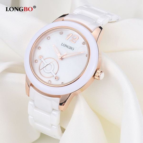 Vestido de disfraz para mujer, reloj de moda con caja de cerámica, relojes impermeables de lujo, reloj de pulsera con correa blanca para mujer, bonito reloj 180o