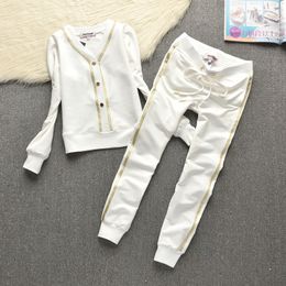 Cottonual Sports Suit van damespak V-hals Start Voedtje Lange mouwen Top en Pencil Pants Set Two Pally Set Jogging Set