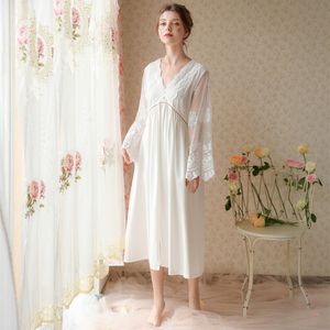 Katoenen nachthemd voor dames slaapkleding lange mouwen shirt casual slaapdress witte v nek sexy elegante nachtjurken plus maat