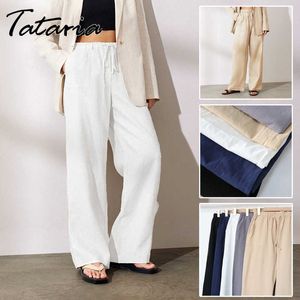 Pantalon en coton pour femme gris taille haute Harem ample doux taille élastique blanc pantalon d'été bleu pantalon décontracté pour femme 210706