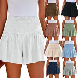 Katoen met drie punten van dames 2024 Spring zomer Elegante vaste kleur met hoge taille geplooide shorts Women's Casual Short Rok