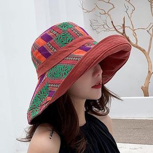 Chapeau de soleil à larges bords en coton pour femmes, bord filaire en métal, Protection UV d'été UPF, chapeau Boho