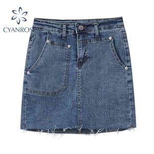 Femmes Crop Denim Jupes Bleu Lavé Streetwear Sexy Poche Slim Shorts Jean Jupes D'été Élégant Bar Y2K Rétro Marée Vêtements 210417