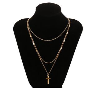 Collier croix pour femmes pendentif chaînes multicouches dames colliers de pull simples bijoux de mode couleurs argent et or pour cadeau de filles