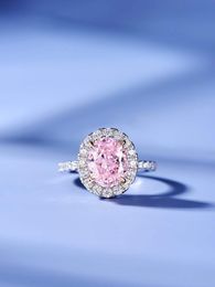 Bague en pierre précieuse rose cristal pour femmes, en argent Sterling S925, Zircon, grand anneau ovale, fête de fiançailles, mariage, bijoux fins