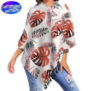 Cape tricotée à bords frangés personnalisés pour femmes, motif HD, planche ample, mode, tout, doux, confortable, chaud, 97% polyester + 3% élasthanne, 520g, blanc