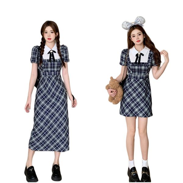 Femmes mignon collège style preppy à manches courtes imprimé à carreaux robe taille mince SMLXLXXL3XL4XL