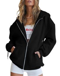 Sweat à capuche mignon pour femmes, veste d'automne pour adolescentes, sweat-shirt surdimensionné décontracté avec cordon de serrage, fermeture éclair, Y2K, avec poche, 2310262