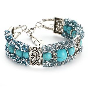 Dames cilindrische kralen Tibetaanse zilveren turquoise tennisarmbanden mode cadeau nationale stijl vrouwen heren DIY armband