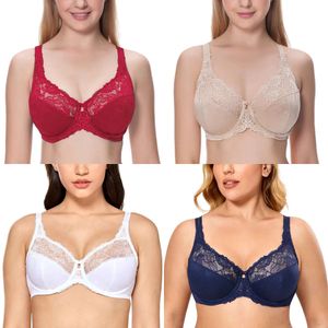 Dames Delimira Volledig figuur Beauty Lace niet -gevoerde bureaus Minimalisatie Bra Plus Size C D DD E F G H 220511