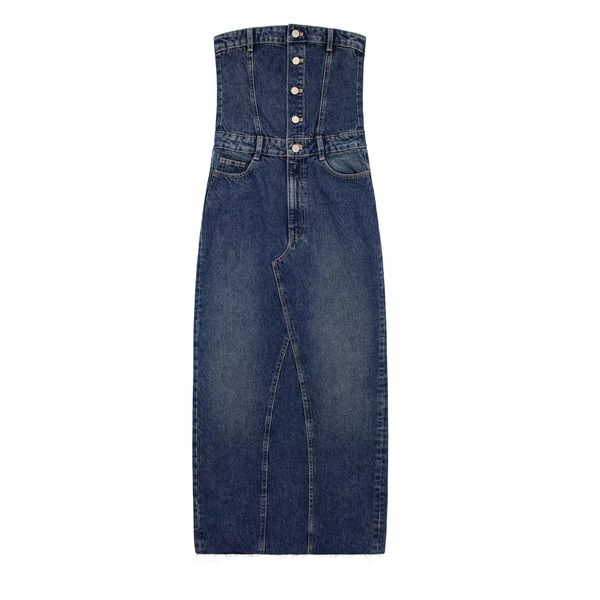 Jeans de mezclilla para mujer vestidos casuales tubo top sin tirantes fuera del hombro cintura delgada maxi vestidos largos XSSML