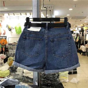 Dames Denim Shorts Klassieke Vintage Hoge Taille Blauwe Wijde Pijpen Shorts Vrouwelijke Caual Zomer Dames Shorts Jeans voor Dames 210625