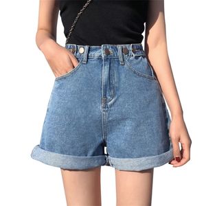 Vrouwen s denim shorts klassieke vintage high taille blauw wide been vrouwelijke caluele zomer dames shorts jeans voor vrouwen 210306