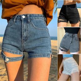 Dames Denim Shorts Koreaanse stijl Hoge taille Sexy Cut Out Esthetic Streetwear Slit Jean Shorts Ripped Womens Summer Clothing 220419