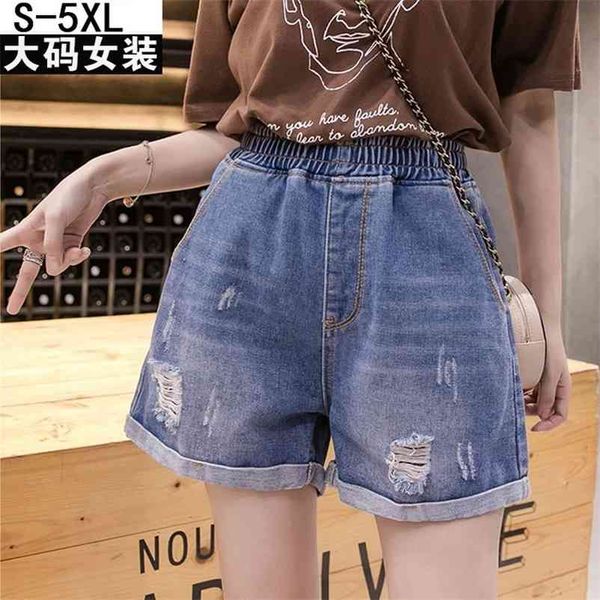 Short en jean pour femme été élastique taille haute grande taille pantalon court pour Femme déchiré casual jambes larges Streetwear 4XL5XL 210514