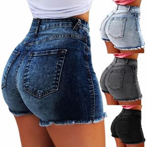 Short en jean pour femme Summer Lady Vêtements Taille haute Denim Shorts Frange Frayed Ripped Jeans Hot Shorts avec poches 75Bf #