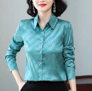 Damesontwerper Blouses Fashion Autumn Spring Lange Mouw Gedrukte revershirt Ketting Afdrukken Luxe tops voor vrouwelijke plus maat xxxl