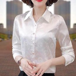 Blusas de diseñador para mujer Camisa de solapa estampada de manga larga con estampado de cadena Tops de lujo para mujer vestido de manga abullonada talla grande XXXL