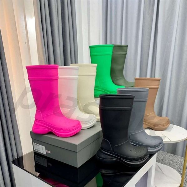 Bottes de créateur pour femmes, bottes de pluie en caoutchouc, bottes de pluie d'hiver, plateforme, couvre-cheville, demi-rose, noir, vert, extérieur, luxe, tailles 35-45