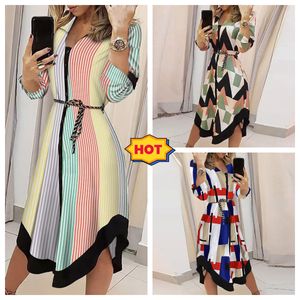 Damesontwerper Dress Dames Summer Elegant button-down geplooide verbonden shirt jurk mode mode korte mouw pure v-neck strand maxi jurk