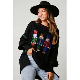 Sudadera con capucha de diseñador para mujer, sudadera con estampado de Cascanueces de Navidad, sudadera con lentejuelas, sudadera con capucha para fiesta de Año Nuevo de invierno 231108