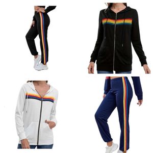 Damesontwerper Hoodies Sweatshirts Zip Operized Hoodie Rainbow Haruku Donsignet Jacket Casual Fashion Striped Plus Size Coat