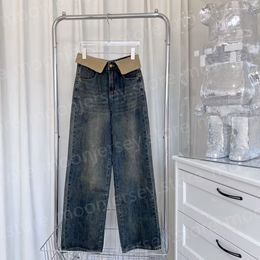 Jeans de diseñador para mujer Moda Colores contrastantes Pantalones de pierna recta con reborde Regalos de Navidad 24815
