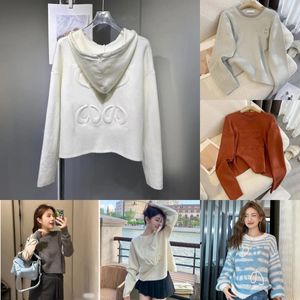 Diseñador de mujeres Loewees Suéteres Sudadera de punto Cuello redondo Manga larga Cardigan Sudadera con capucha Bordado Ropa Casual Otoño Invierno Tops cálidos Ropa suelta