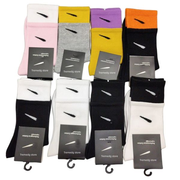 Diseñador de mujer largo 2 pares / docena de calcetines negro blanco naranja rosa gris amarillo púrpura par dos piezas algodón pareja masculina calcetines deportivos