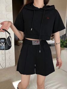 Dames designer tweedelige broekset zomer casual dames trainingspakken pak korte mouw hoodie elastische shorts met zweetpak in zwart grijs