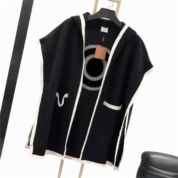 Designer Femme Pull à capuche sans manches Tops tricotés Design de mode All-Match Casual Cape Châle Streetwear Automne et hiver