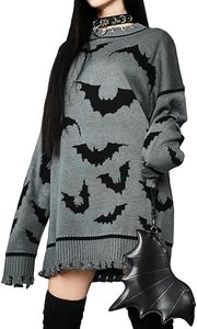 Suéter de gran tamaño del diablo para mujer, suéteres de manga larga con alas de murciélago, Jersey informal de punto holgado gótico BF Harajuku, Tops