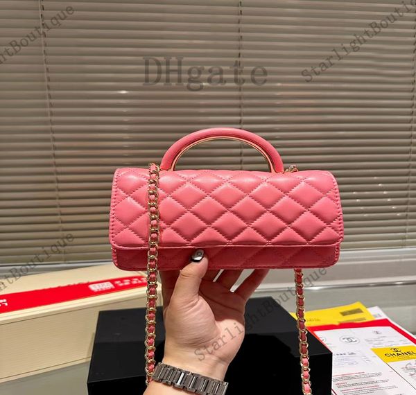 Sac à rabat en treillis de diamants pour femmes Sac de designer de luxe en peau de mouton Sac à la mode et polyvalent pour la richesse de la chaîne Petit parfum Portable Une épaule Diagonale Sac à bandoulière