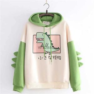 Femmes dinosaure surdimensionné sweat à capuche dessin animé femmes mode sweat décontracté coréen épaissir hiver dino sweat à capuche hauts YQ230928