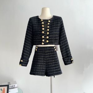 Veste de la veste de la laine noire en laine noire à double paid pour femmes et shorts en deux pièces SML