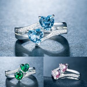 Women's Double Heart Zirkon Ring Cluster dubbele laag gmestones verloving trouwringen voor vrouw meisjes vanline's cadeau