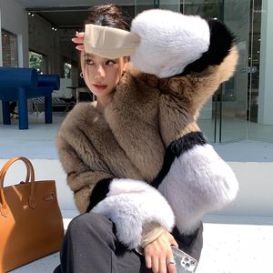 Manteau en vraie fourrure de célébrité pour femme, vêtement d'extérieur chaud, Vintage, marron, Patchwork, naturel, plus épais, JD11, hiver 2022