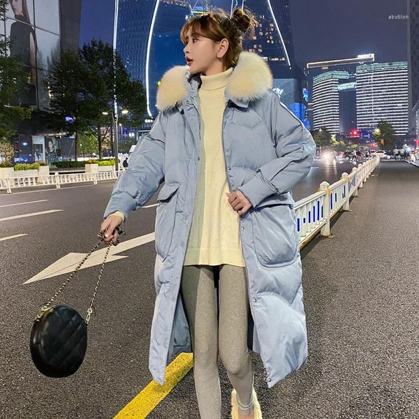 Femmes duvet 2022 hiver blanc canard veste moyenne et longue Version coréenne grande poche mode ample épaissi